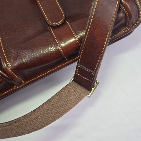Floto Italian Leather Buckle Strap Briefcase Bag, Messenger Bag- Cognac - Picture 9 of 16